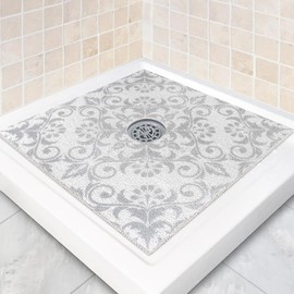 Mavicen Square Shower Mat Non Slip: 36 x 36 Inch Extra Large Shower Mats with Drain Hole in Middle - PVC Loofah Anti Slip Shower Floor Matt for Inside Shower