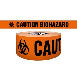 Presco Premium Printed Barricade Tape [3 mil thick]: 3 in. x 1000 ft. (Orange with Black "CAUTION BIOHAZARD" printing) [NON-ADHESIVE]