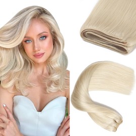 XDhair Weft Hair Extensions 16Inch 80g Sew in Hair Extensions Real Human Hair Platinum Blonde Weft Extensions Real Human Hair#60 16inch