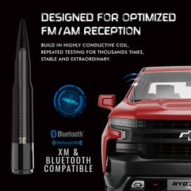 Rydonair Antena de estilo bala de 50 cal, compatible con Chevy Silverado y GMC Sierra/Denali - Bobina conductora interna - Enhebrado de acero inoxidable 304