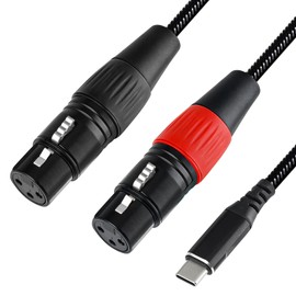 Anewbig USB C to Dual XLR Female Audio Cable, 6.6FT USB C to 2 XLR Female Mic Adapter for Amplifiers, Active Speakers, Mixing Consoles Black Braided