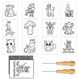 Scinzene Oster Prickelnadel Set Children from 4, with 12 Embroidery Pictures, 2 Pricking Felt, 2 Pricking Needles, Pricking Set, Primrose Needles Set, Pricking Needles, Pricking Set Children, Pricking