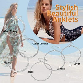 Prosteel Anklets for Teen Girls Figaro Chain Ankle Bracelet Womens Stainless Steel Anklet Silver