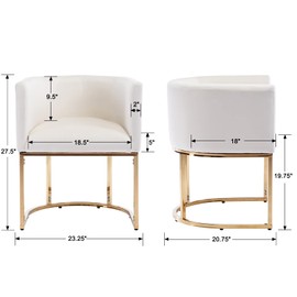 RIVOVA White Dining Chair Mid Century Modern Dining Chair with Golden Metal Legs, Velvet Upholstered Accent Arm Chair for Dining Room, Kitchen, Vanity, Living Room