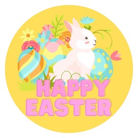 Yellow Happy Easter Magnet, Seasonal Magnetic Accessory with Bunny and Eggs, Festive Decor for Cars, Refrigerators, and Mailboxes, 5.5 Inches