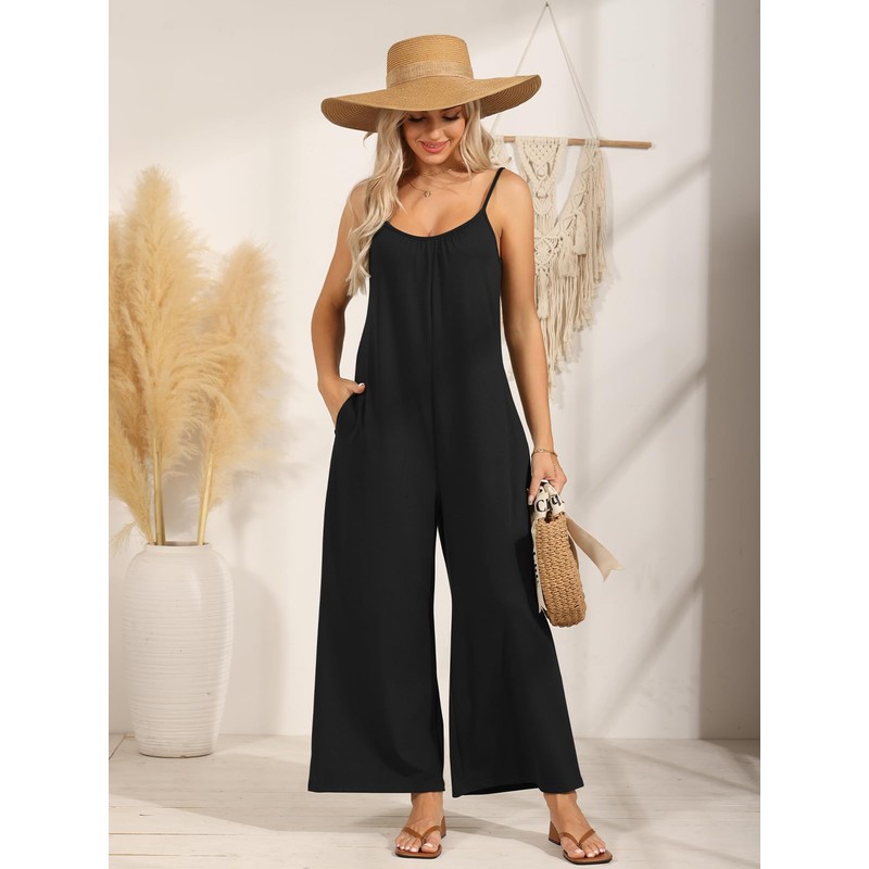 Bellcoco Womens Summer Outfits Jumpsuit Sleeveless Spaghetti Straps Wide Leg