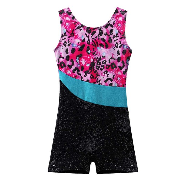 BAOHULU Toddlers Girls Gymnastics Dance Leotards-One-piece Sparkle Stripes & Stiching Athletic Clothes Leopard 160(12-13Y)