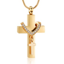 Kremationsschmuck für Asche Anhänger - Kreuz Urne Halskette mit Mini Keepsake Urn Memorial Asche Schmuck (Gold)