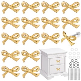 MorningRo Bow Drawer Knobs Metal Bow Dresser Knobs Vintage Handles for Dresser Gold Handles for Home Bedroom Kitchen Cabinets Hardware Cupboard (Normal Size,16 Pcs)