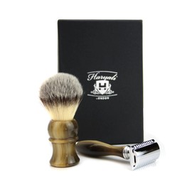 Haryali London Double Edge Safety Razor and Synthetic Hair Shaving Brush