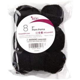 Cousin DIY Black 2 inch Poms, 8 Pack
