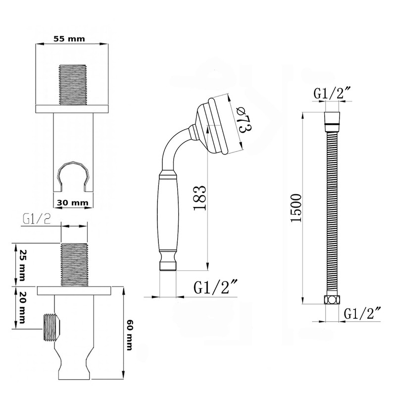 ENKI EO014 Traditional Hand Shower Kit Hose Wall Bracket Outlet