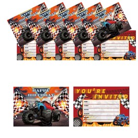 20pcs Monster Truck Birthday Party Invitations,Monster Truck Party Supplies, Monster Truck Invitation Cards for Kids boys