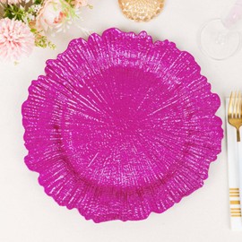 Tableclothsfactory 6 Pack Fuchsia Round Reef Acrylic Plastic Charger Plates, Dinner Charger Plates 13"