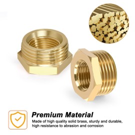 Brass Reducer, 1/2 Inch Male Thread x 1/4 Inch Female Thread Pipe Fitting Reducer with Brass Thread, Brass Hex Bushing for Water Pipe, Air, Oil (Pack of 2)