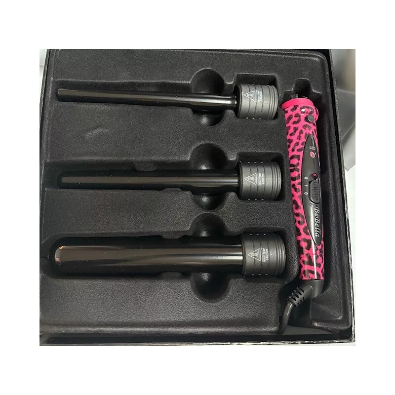 Bebella 3 PIECE CLIPLESS CURLER GIFT SET(PINK LEOPARD 9-18MM 18-25MM,