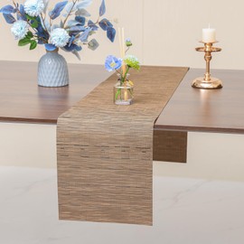 Myir JUN Table Runner, Vinyl Table Runner Indoor Arbitrarily Cropped Table Runner Non-Slip Heatproof Table Runner Indoor for Home Party Table Runner (Light Brown, 12 x 94 inch)