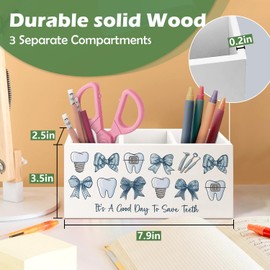 VIIJJUE Dental Hygienist Gifts Wooden Pen Pencil Holder for Women, Dental Office Supplies,Dentist Hygienist Student Must Haves Wooden Organizer for Home Coastal Home Office Desk Table Shelf