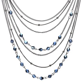 COOLSTEELANDBEYOND Statement Choker Necklace Waterfall Multi-layer Chain Gemstone Ball Charm Pendant, Metal, No Gemstone