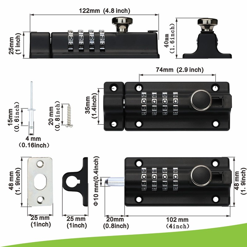 KEZZON Heavy Duty 4-Digit Combination Locking Bolt - Reinforced Zinc