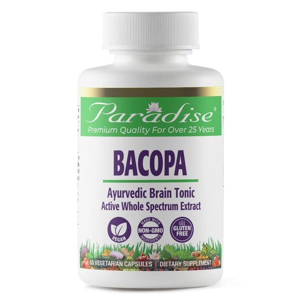 Paradise Herbs Bacopa Extract, Vegan, Non GMO, Gluten Free, 60 Capsules