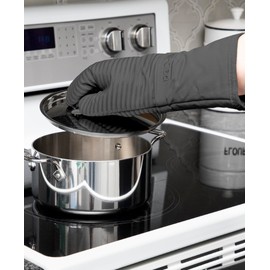 All-Clad Silicone Oven Mitts: Heat Resistant up to 500 Degrees - 100% Cotton & Silicone, 14"x7" Oven Mitt for Kitchen and Barbeque, 2-Pack, Pewter