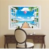 THNWSY 3D Self-Adhesive Painting Fake Window Wall Stickers Tropical Island