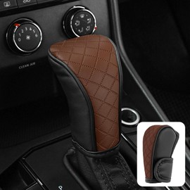 SamWinGear Gear Shifter Cover Stick Shift Knob Cover, Diamond PU Leather Anti-Slip Gear Shift Knob Protector Cover Universal Car Decorative Accessory for Cars,Trucks,SUVs Shift Lever(Blac & Brown)