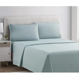 Clara Clark Bed Sheets, Premier 1800 Series 4 Piece Bed Sheet Set, Deep Pocket, Wrinkle, Fade, Stain Resistant, Luxury Soft Bedding Sheets & Pillowcases, Queen, Light Blue Aqua