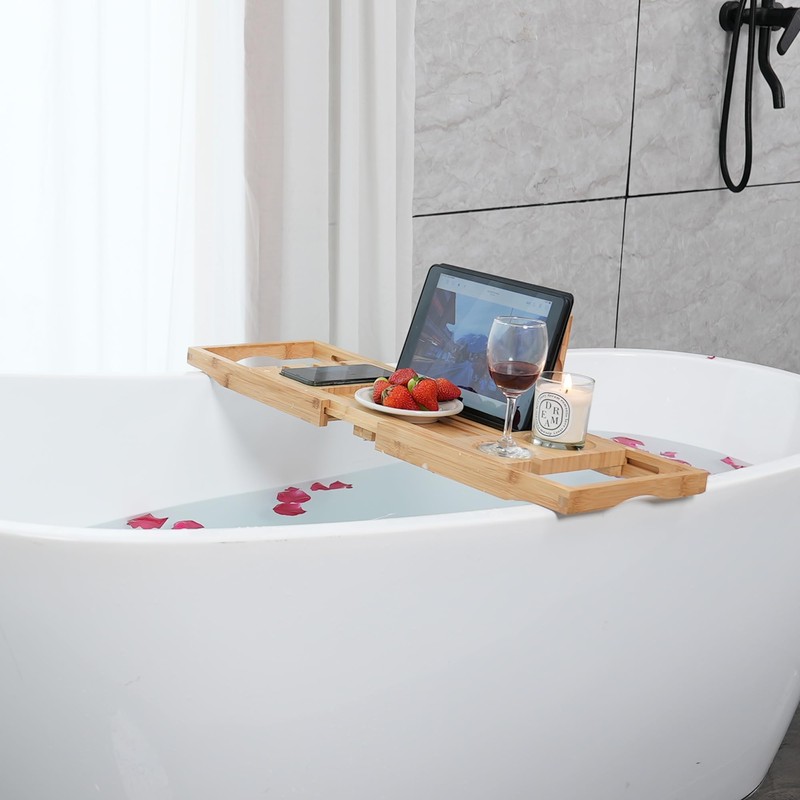 Utoplike Bamboo Bathtub Caddy Tray Bath Tray for Tub, Adjustable