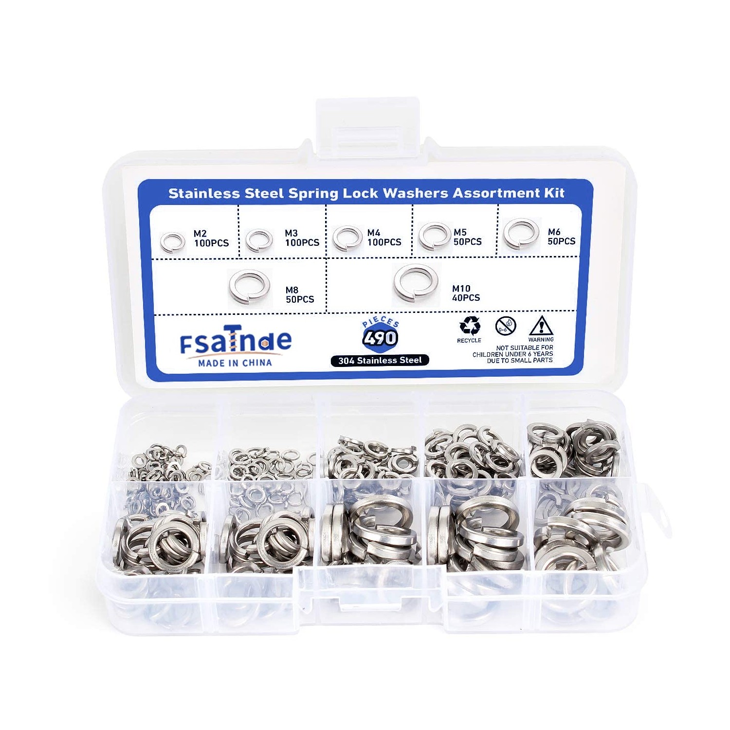490-Piece Stainless Steel Spring Lock Washer Assortment – 7 Sizes M2 To M10, Split Washers For Screws And Bolts, Corrosion-Resistant 304 Steel