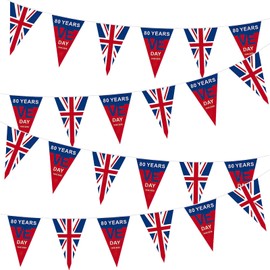 30 Flags VE Day 80th Anniversary Banner, VE Day 80th Anniversary Flag, Victory In Europe Decorations, Bunting Decorations for Victory In Europe Garden Indoor Outdoor Party Decoration (32.8ft)