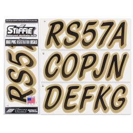 STIFFIE Whipline Black/Metallic Gold 3" Boat & PWC Registration Decals • Numbers Letters Stickers