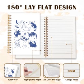 Qabliqo Blue and White Space Cat Spiral Notebooks, Whimsical Cosmic Cat Journals for Writing, Cats Lover Mom Lady Gifts Journal, Outer Space Cute Kitten Notebook for Note Taking, 5.5x8.3 Inch