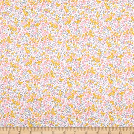 Liberty Fabrics Tana Lawn Wiltshire Bud Pink/Yellow, Fabric by the Yard