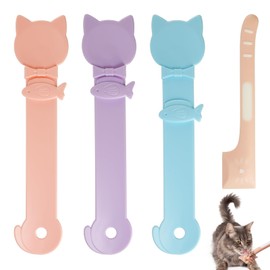 3 Pcs of Cat Treat Feeder Spoon,Cat Squeeze Treat Spoon,with 1 Pink Canning Spoon,Wide Mouth Anti-Overflow Design,Snap Seal to Avoid Waste (Purple,Pink,Blue)
