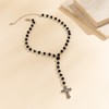 Gothic Cross Pendant Y-Shaped Necklace Blood Red/Black Crystal Rosary Beads