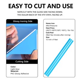 FUNKAKA Lake Blue HTV Heat Transfer Vinyl Rolls, 12" x 9ft Glossy Lake Blue Iron on Vinyl for T-Shirt, Adhesive Lake Blue HTV Vinyl for All Cutter Machines Easy to Cut & Weed for Heat Vinyl Design