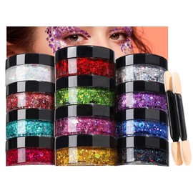 Teenitor Face Glitter Makeup Glitter, 12 Colors Face and Body Glitter Gel for Festival Makeup, Gel Hair Glitter for Face, Body, Hair, Total 120g/4.23oz