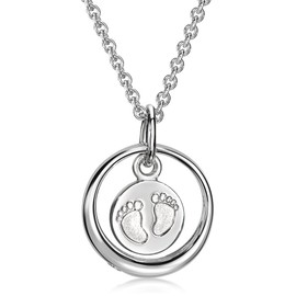 Xaana AMZ0493 Christening Ring with Zirconia and Baby Feet Pendant with Chain 36/38 cm Rhodium-Plated 925 Sterling Silver, Sterling Silver, Cubic Zirconia