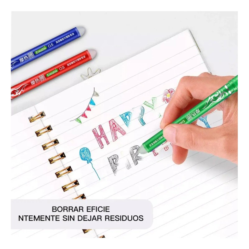 Set 12 Pz Plumas Borrables Surtidas Boligrafo Lapicero Borra