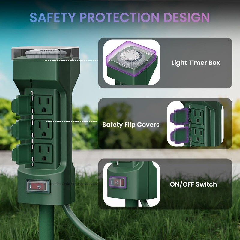 K KASONIC - 24 Hour Outdoor Stake Timer, 6 Outlets
