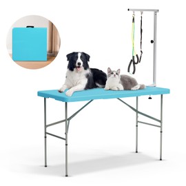 PKNYBZN 47'' Dog Grooming Table, Heavy Duty Pet Grooming Table for Dogs at Home Foldable Grooming Table/Adjustable Arm & Noose, Stainless Steel Professional Dog Show Blue