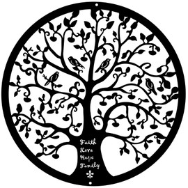 ESTART 28CM Metal Tree of Life Wall Decor, Family Tree with birds on branch Wall Hanging Art Decoration for Balcony Patio Porch Bedroom Living Room Garden Office and Farmhouse (Black)