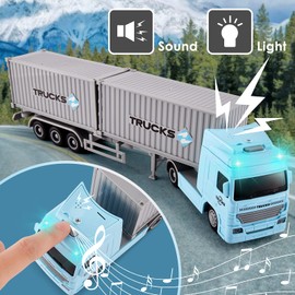 HERSITY Container Transporter Truck Toy 1:50 Scale, Friction Lorry Cars with Lights and Sounds Gifts for 3 4 5 6 Years Old Children Boys Girls