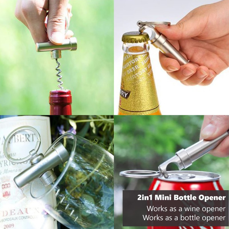 Munkees Mini Keychain Corkscrew Tool, Small Key Ring Wine Opener,