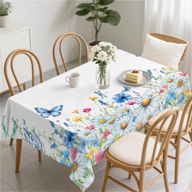 artslion Rectangle Waterproof 60x84in Wipeable Table Cover Non-PVC Fabric Blue butterfly chamomile Designs Indoor Outdoor Use