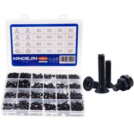 NINDEJIN 1060pcs 12.9 Grade Carbon Steel M2 M3 M4 M5 Metric Hex Socket Head Cap Bolts Screws Nuts Washers Assortment Kit with Hex Wrenches (Flat Head Cap)