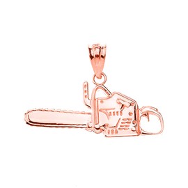 Certified 10k Rose Gold High Polish Chainsaw Chain Saw Pendant Charm Necklace