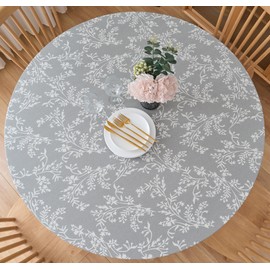 Round Elastic Edged Vinyl Tablecloth with Flannel Backing – Waterproof Oil-Proof PVC Fitted Table Cloth Plastic Cover (Fits Tables up to 40" - 44" Diameter)